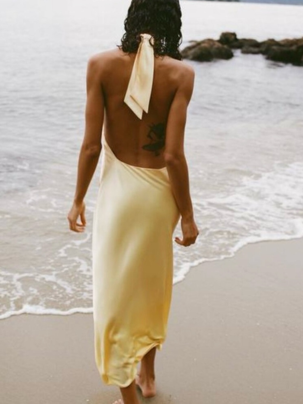 Yellow Zara Halter Satin Dress - Picture 7 of 8